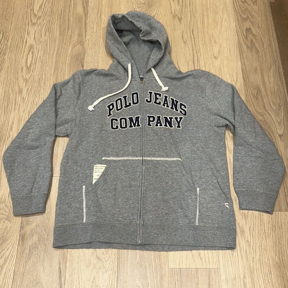 Vintage Polo Jeans Company Spellout Logo Full Zip Hoodie Mens L Y2K